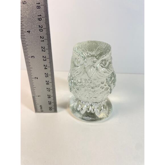Vintage Clear Glass 4" Owl Modern Art Figurine Paperweight Textured Base MCM - Picture 8 of 8
